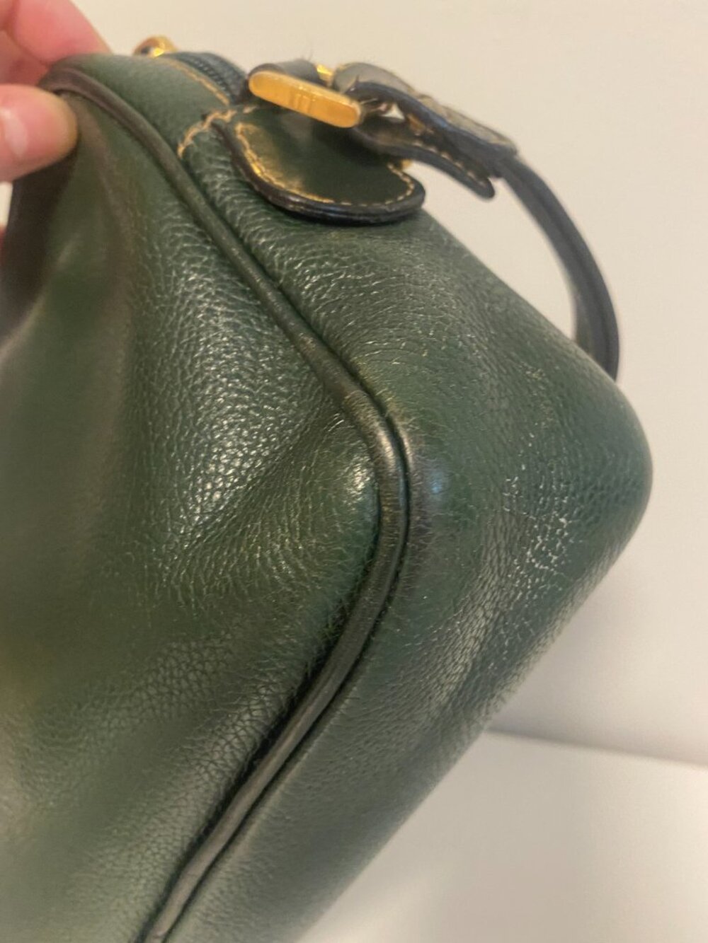 Dunhill Green Leather Clutch Bag Vintage Zip Top Organizer Travel Pouch/Wrislet - Picture 10 of 16